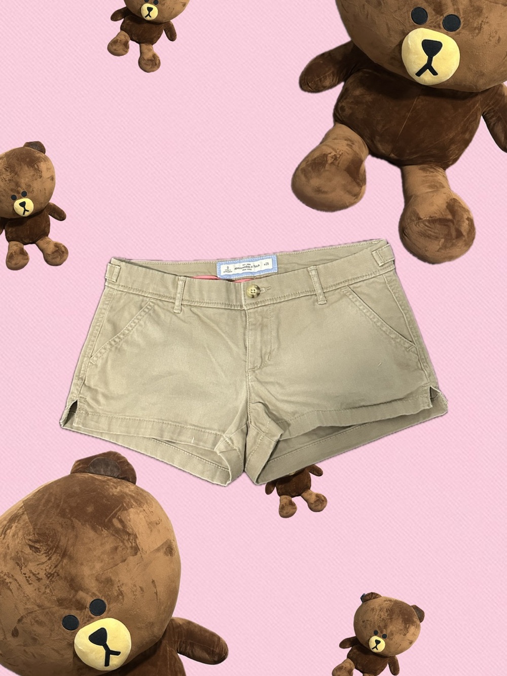 vintage y2k abercrombie and fitch khaki jean shorts with embroidered moose logo